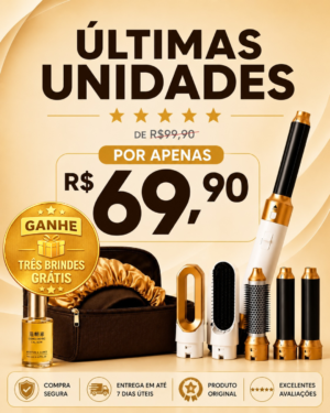 Escova Modeladora Hair 5 em 1, Alisa, Seca, Modela, Faz Cachos e Anti-Frizz – BIVOLT (110v/220v)
