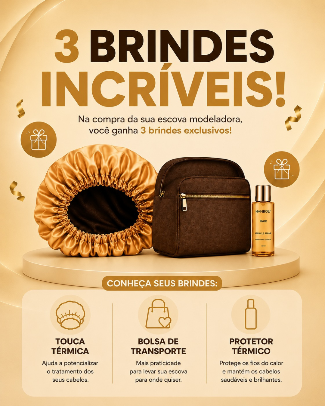 Escova Modeladora Hair 5 em 1, Alisa, Seca, Modela, Faz Cachos e Anti-Frizz – BIVOLT (110v/220v) - Imagem 2